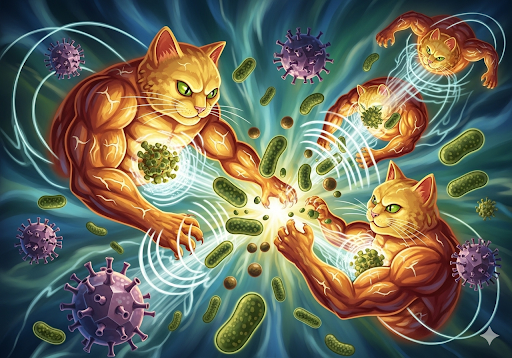 Gambar 2. Ilustrasi sel-sel imun kucing yang aktif dan kuat